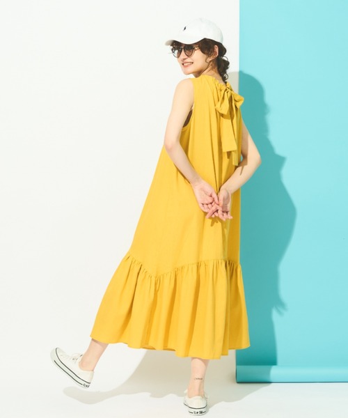 MERLOT（メルロー）の「リネン混リボンノースリーブワンピース