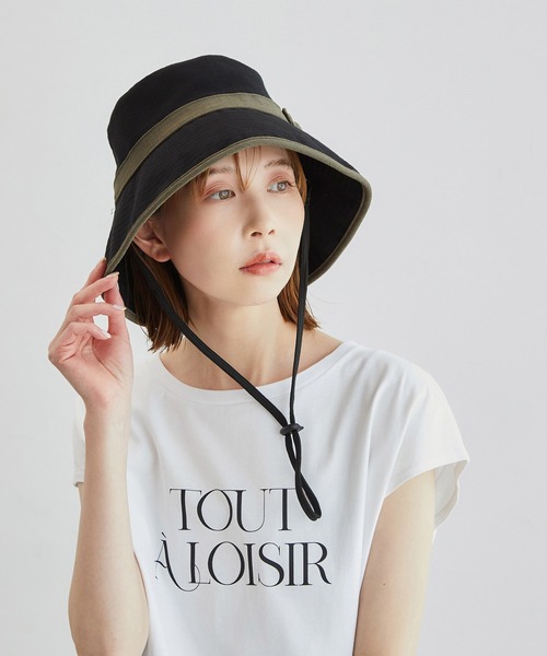 ROPE' PICNIC(ロペピクニック)の「遮光・ウォッシャブル/麻調ワイドブリムダウンハット(ハット・レディース・ブラック/ベージュ・FREE)」の1枚目の写真