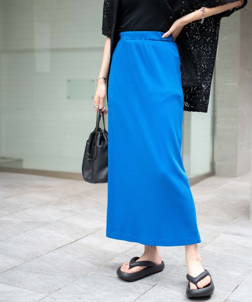 WEGO（ウィゴー）の「WEGO/カラーリブイージーロングスカート（スカート・レディース・グリーン/オレンジ/ブラック/レッド/ブルー・FREE）」の4枚目の写真