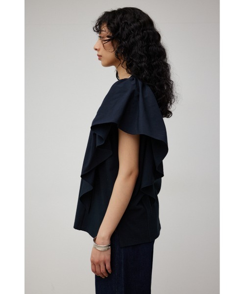 AZUL by moussy（アズールバイマウジー）の「SIDE RUFFLE ASYMMETRY TOPS/サイドラッフルアシンメトリートップス（Tシャツ/カットソー・レディース・ライトブルー/ブラック/オフホワイト・SMALL/MEDIUM）」の5枚目の写真
