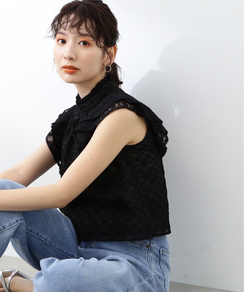 N.（N. Natural Beauty Basic）（エヌエヌナチュラルビューティーベーシック）の「◆ハイネックレースブラウス（シャツ/ブラウス・レディース・ブラック/ライトグリーン・MEDIUM）」の7枚目の写真