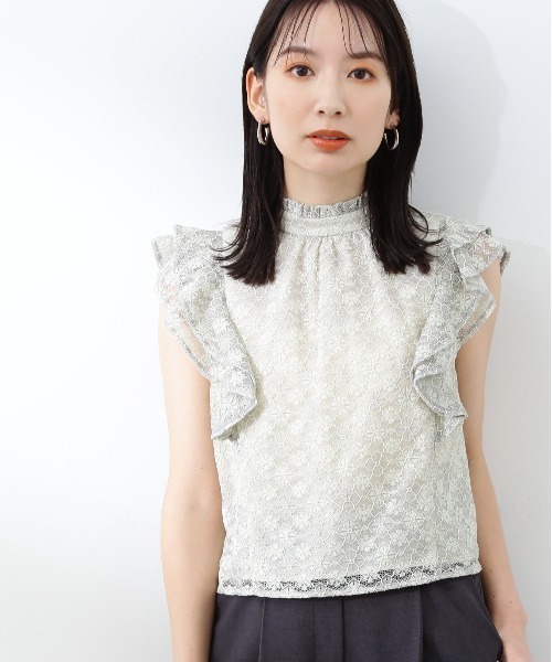 N.（N. Natural Beauty Basic）（エヌエヌナチュラルビューティーベーシック）の「◆ハイネックレースブラウス（シャツ/ブラウス・レディース・ブラック/ライトグリーン・MEDIUM）」の4枚目の写真