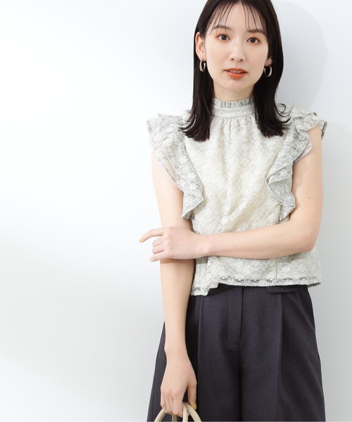 N.（N. Natural Beauty Basic）（エヌエヌナチュラルビューティーベーシック）の「◆ハイネックレースブラウス（シャツ/ブラウス・レディース・ブラック/ライトグリーン・MEDIUM）」の9枚目の写真
