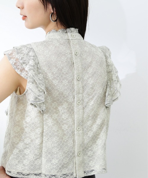 N.（N. Natural Beauty Basic）（エヌエヌナチュラルビューティーベーシック）の「◆ハイネックレースブラウス（シャツ/ブラウス・レディース・ブラック/ライトグリーン・MEDIUM）」の6枚目の写真