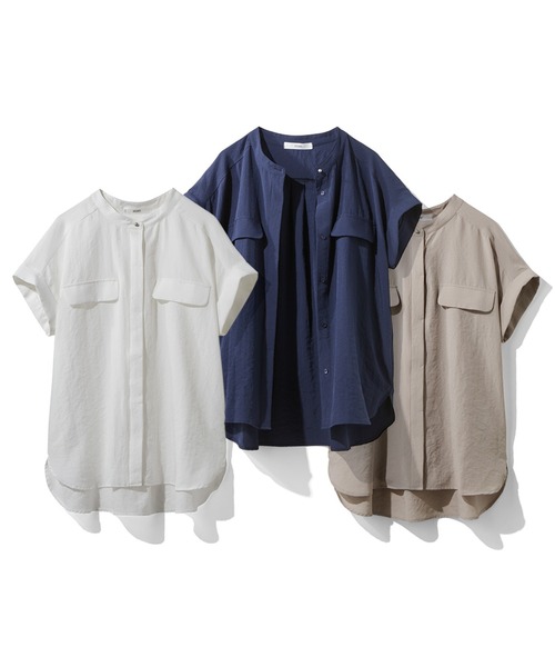 IEDIT（イディット）の「ＩＥＤＩＴ　スマートに決まる比翼仕立てのスタンドカラーブラウス（シャツ/ブラウス・レディース・ホワイト/ネイビー/グレイッシュベージュ・MEDIUM/LARGE/X-LARGE/XX-LARGE/SMALL/XXX-LARGE）」の20枚目の写真