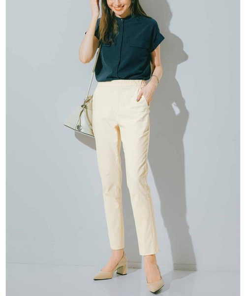 IEDIT（イディット）の「ＩＥＤＩＴ　スマートに決まる比翼仕立てのスタンドカラーブラウス（シャツ/ブラウス・レディース・ホワイト/ネイビー/グレイッシュベージュ・MEDIUM/LARGE/X-LARGE/XX-LARGE/SMALL/XXX-LARGE）」の4枚目の写真