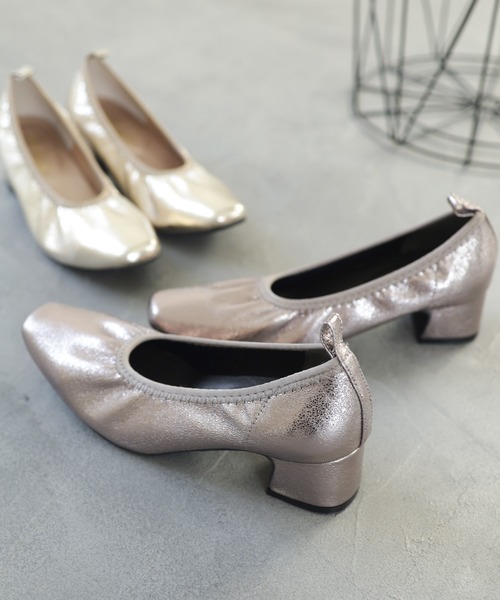 セール】履き口ゴムの柔らか素材スクエアトゥパンプス（パンプス