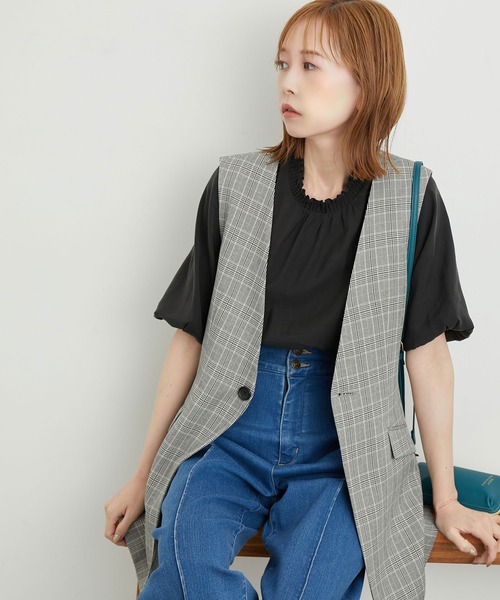 ROPE' PICNIC（ロペピクニック）の「ウールライクサキソニーノーカラースリーブレスジャケット（ベスト・レディース・ネイビー/ブラウン/ブラック/グレー・38）」の14枚目の写真