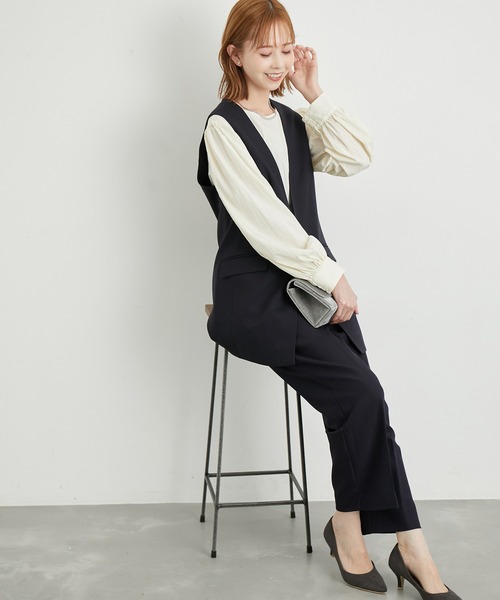 ROPE' PICNIC（ロペピクニック）の「ウールライクサキソニーノーカラースリーブレスジャケット（ベスト・レディース・ネイビー/ブラウン/ブラック/グレー・38）」の18枚目の写真