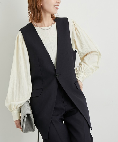 ROPE' PICNIC（ロペピクニック）の「ウールライクサキソニーノーカラースリーブレスジャケット（ベスト・レディース・ネイビー/ブラウン/ブラック/グレー・38）」の20枚目の写真