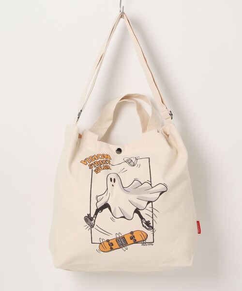 UP START（アップスタート）の「VISION ヴィジョン 帆布プリント２Wayトートバック ストリート大人カジュアル（トートバッグ・メンズ・ホワイト系その他2/ホワイト系その他3/ホワイト系その他4/ホワイト系その他・FREE）」の3枚目の写真