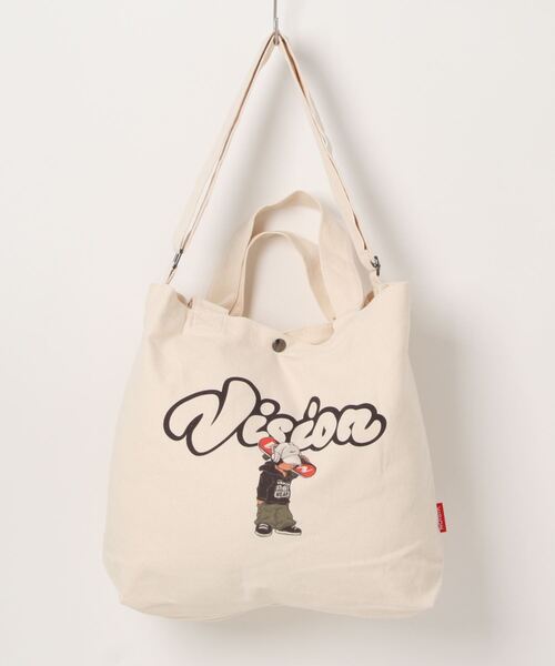 UP START（アップスタート）の「VISION ヴィジョン 帆布プリント２Wayトートバック ストリート大人カジュアル（トートバッグ・メンズ・ホワイト系その他2/ホワイト系その他3/ホワイト系その他4/ホワイト系その他・FREE）」の4枚目の写真