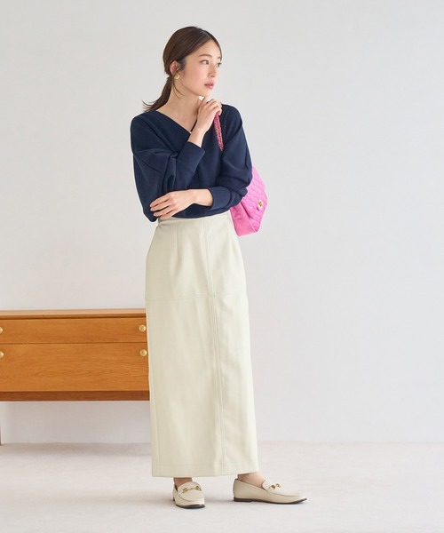 VIS（ビス）の「フェイクレザーIラインロングスカート（スカート・レディース・オレンジ系その他/オフホワイト/ブラック・S/M）」の14枚目の写真