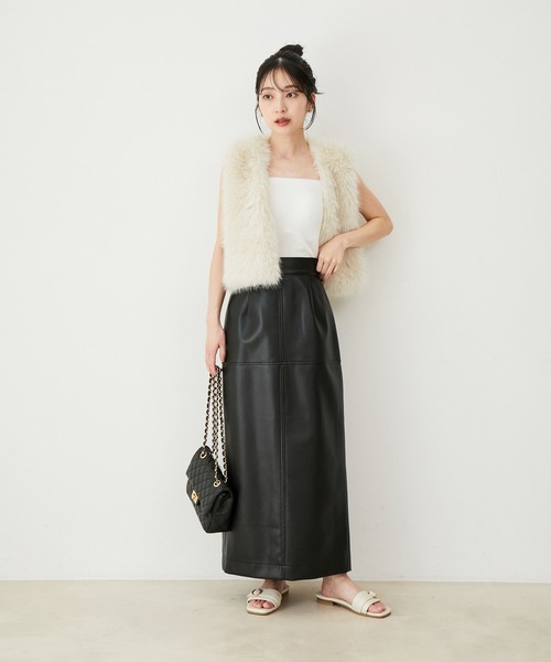 VIS（ビス）の「フェイクレザーIラインロングスカート（スカート・レディース・オレンジ系その他/オフホワイト/ブラック・S/M）」の15枚目の写真