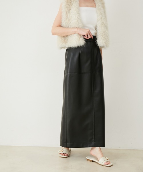 VIS（ビス）の「フェイクレザーIラインロングスカート（スカート・レディース・オレンジ系その他/オフホワイト/ブラック・S/M）」の16枚目の写真