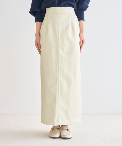 VIS（ビス）の「フェイクレザーIラインロングスカート（スカート・レディース・オレンジ系その他/オフホワイト/ブラック・S/M）」の17枚目の写真