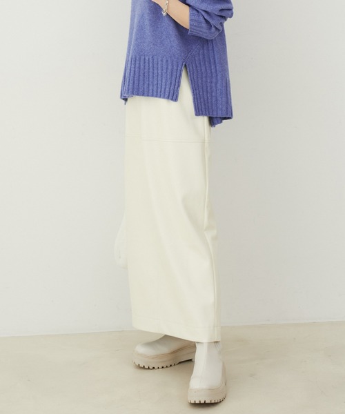 VIS（ビス）の「フェイクレザーIラインロングスカート（スカート・レディース・オレンジ系その他/オフホワイト/ブラック・S/M）」の6枚目の写真