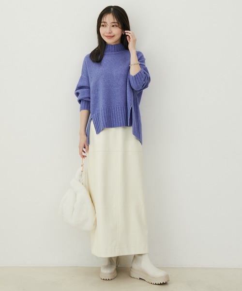 VIS（ビス）の「フェイクレザーIラインロングスカート（スカート・レディース・オレンジ系その他/オフホワイト/ブラック・S/M）」の7枚目の写真