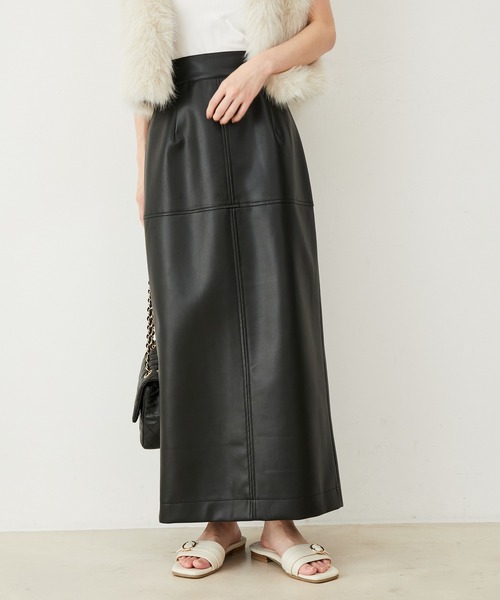 VIS（ビス）の「フェイクレザーIラインロングスカート（スカート・レディース・オレンジ系その他/オフホワイト/ブラック・S/M）」の8枚目の写真