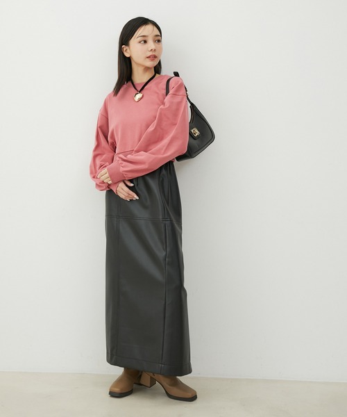 VIS（ビス）の「フェイクレザーIラインロングスカート（スカート・レディース・オレンジ系その他/オフホワイト/ブラック・S/M）」の10枚目の写真