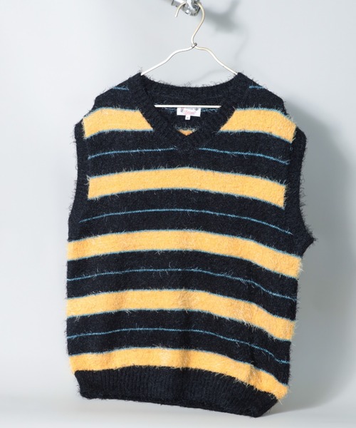 NYLAUS（ナイラス）の「Shaggy Solid/Border Loose V-neck Knit Vest / シャギー 無地/ボーダー柄 ルーズ Vネック ニットベスト（ベスト・メンズ・ブラック/レンガ/チャコール/ブラック系/グレー系/レッド系・M/L）」の15枚目の写真