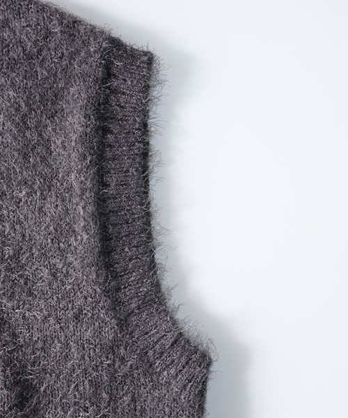 NYLAUS（ナイラス）の「Shaggy Solid/Border Loose V-neck Knit Vest / シャギー 無地/ボーダー柄 ルーズ Vネック ニットベスト（ベスト・メンズ・ブラック/レンガ/チャコール/ブラック系/グレー系/レッド系・M/L）」の20枚目の写真