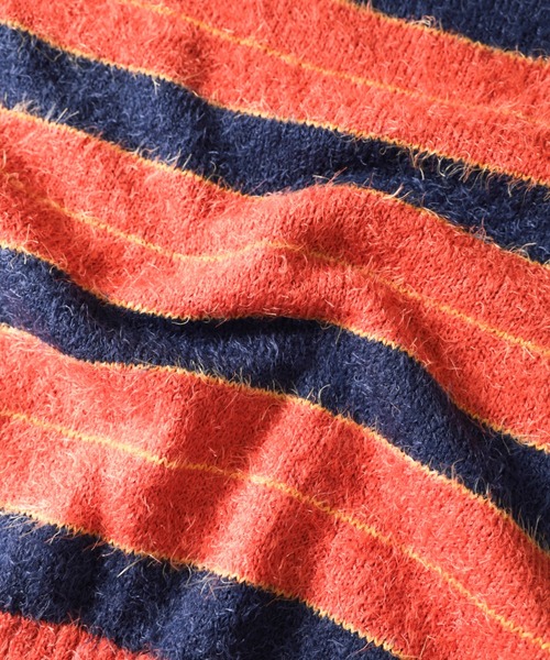 NYLAUS（ナイラス）の「Shaggy Solid/Border Loose V-neck Knit Vest / シャギー 無地/ボーダー柄 ルーズ Vネック ニットベスト（ベスト・メンズ・ブラック/レンガ/チャコール/ブラック系/グレー系/レッド系・M/L）」の13枚目の写真