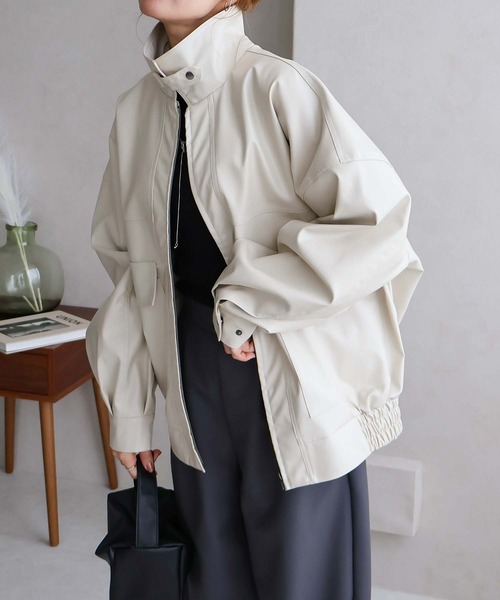 Social GIRL（ソーシャルガール）の「オーバーサイズ PUレザージャケット（ブルゾン・レディース・ブラック/ブラウン/アイボリー/モカ・M/L）」の2枚目の写真