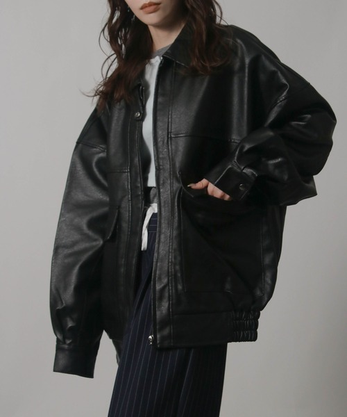 Social GIRL（ソーシャルガール）の「オーバーサイズ PUレザージャケット（ブルゾン・レディース・ブラック/ブラウン/アイボリー/モカ・M/L）」の3枚目の写真
