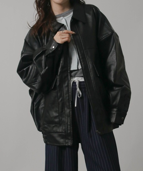 Social GIRL（ソーシャルガール）の「オーバーサイズ PUレザージャケット（ブルゾン・レディース・ブラック/ブラウン/アイボリー/モカ・M/L）」の10枚目の写真