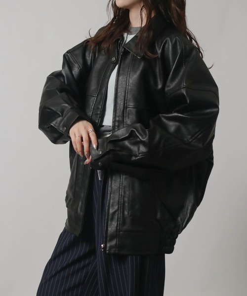 Social GIRL（ソーシャルガール）の「オーバーサイズ PUレザージャケット（ブルゾン・レディース・ブラック/ブラウン/アイボリー/モカ・M/L）」の12枚目の写真