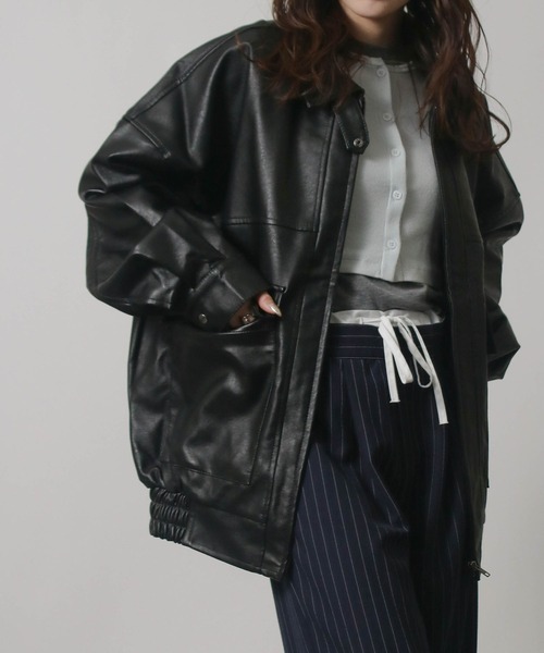 Social GIRL（ソーシャルガール）の「オーバーサイズ PUレザージャケット（ブルゾン・レディース・ブラック/ブラウン/アイボリー/モカ・M/L）」の14枚目の写真