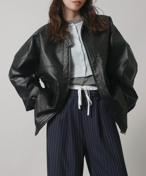 Social GIRL（ソーシャルガール）の「オーバーサイズ PUレザージャケット（ブルゾン・レディース・ブラック/ブラウン/アイボリー/モカ・M/L）」の15枚目の写真