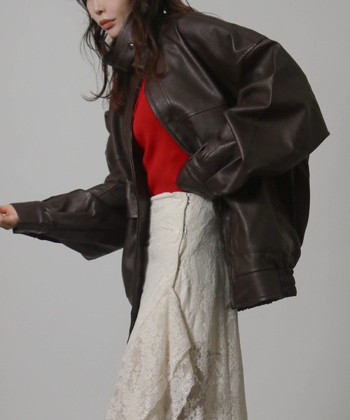 Social GIRL（ソーシャルガール）の「オーバーサイズ PUレザージャケット（ブルゾン・レディース・ブラック/ブラウン/アイボリー/モカ・M/L）」の18枚目の写真