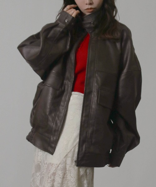 Social GIRL（ソーシャルガール）の「オーバーサイズ PUレザージャケット（ブルゾン・レディース・ブラック/ブラウン/アイボリー/モカ・M/L）」の20枚目の写真