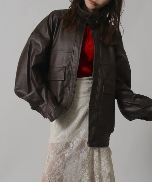 Social GIRL（ソーシャルガール）の「オーバーサイズ PUレザージャケット（ブルゾン・レディース・ブラック/ブラウン/アイボリー/モカ・M/L）」の21枚目の写真