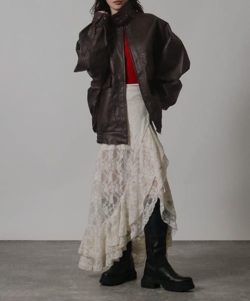 Social GIRL（ソーシャルガール）の「オーバーサイズ PUレザージャケット（ブルゾン・レディース・ブラック/ブラウン/アイボリー/モカ・M/L）」の22枚目の写真