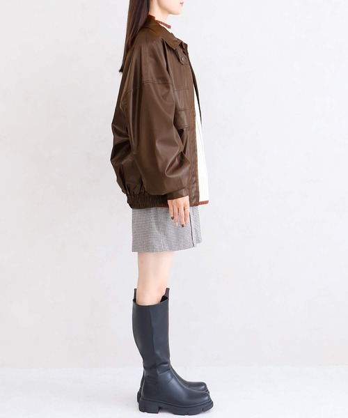 Social GIRL（ソーシャルガール）の「オーバーサイズ PUレザージャケット（ブルゾン・レディース・ブラック/ブラウン/アイボリー/モカ・M/L）」の8枚目の写真