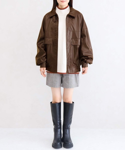 Social GIRL（ソーシャルガール）の「オーバーサイズ PUレザージャケット（ブルゾン・レディース・ブラック/ブラウン/アイボリー/モカ・M/L）」の9枚目の写真