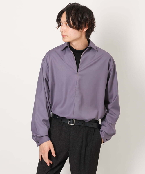 a.v.v(アーヴェヴェ)の「ハーフジップワイドシャツプルオーバー(シャツ/ブラウス・メンズ・ブラック/バイオレット・46/48)」の14枚目の写真