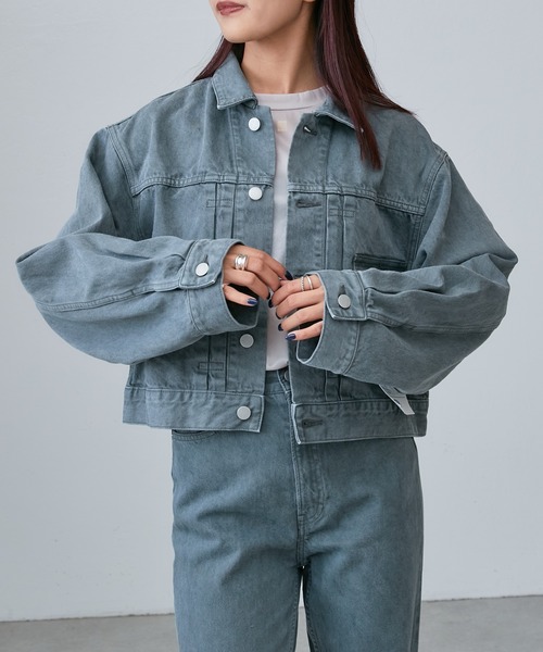Lui's(ルイス)の「【ai no de / アイノデ】kasaoka ショートGジャン(デニムジャケット・レディース・ダークグレー/ネイビー・FREE)」の14枚目の写真