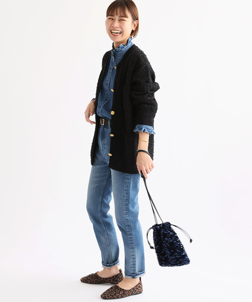 JOURNAL STANDARD relume（ジャーナルスタンダード　レリューム）の「《追加2》TWEEDYニットジャケット（カーディガン/ボレロ・レディース・ブラック/アイボリー・FREE）」の5枚目の写真