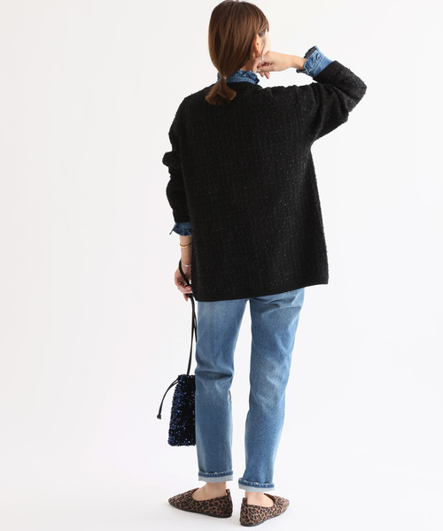 JOURNAL STANDARD relume（ジャーナルスタンダード　レリューム）の「《追加2》TWEEDYニットジャケット（カーディガン/ボレロ・レディース・ブラック/アイボリー・FREE）」の6枚目の写真