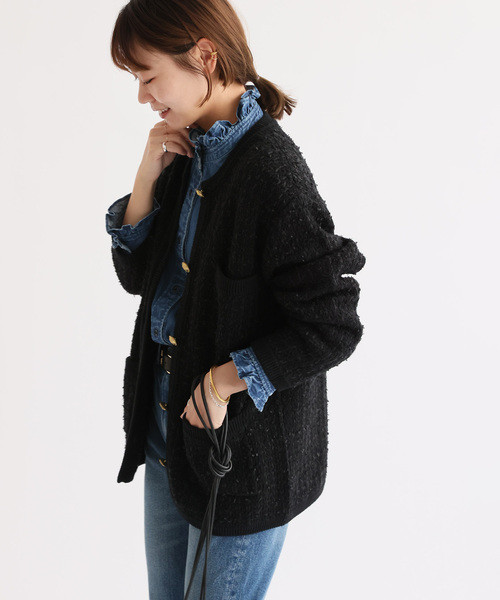 JOURNAL STANDARD relume（ジャーナルスタンダード　レリューム）の「《追加2》TWEEDYニットジャケット（カーディガン/ボレロ・レディース・ブラック/アイボリー・FREE）」の9枚目の写真