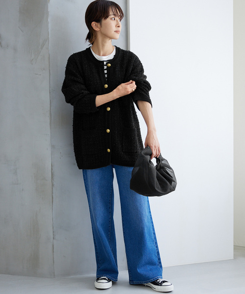 JOURNAL STANDARD relume（ジャーナルスタンダード　レリューム）の「《追加2》TWEEDYニットジャケット（カーディガン/ボレロ・レディース・ブラック/アイボリー・FREE）」の10枚目の写真