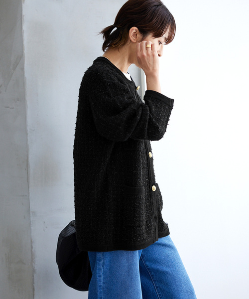 JOURNAL STANDARD relume（ジャーナルスタンダード　レリューム）の「《追加2》TWEEDYニットジャケット（カーディガン/ボレロ・レディース・ブラック/アイボリー・FREE）」の15枚目の写真