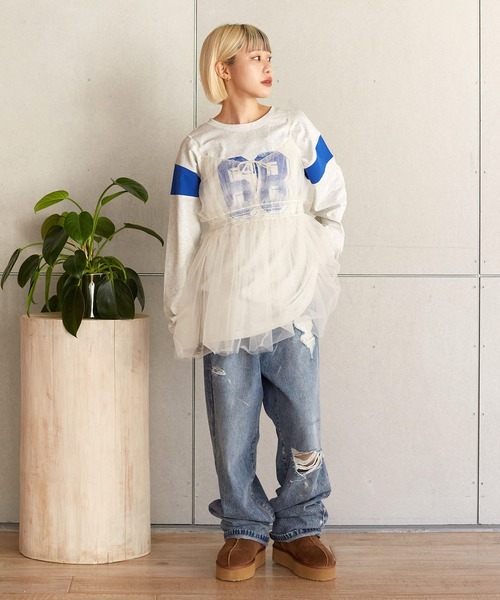 w closet(ダブルクローゼット)の「チュールオーバーキャミソール(チュニック・レディース・キナリ/オフホワイト/ブラック系/ブラック・FREE)」の5枚目の写真