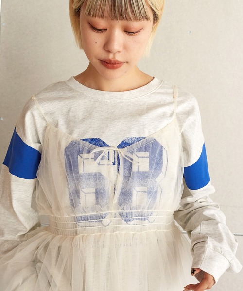 w closet(ダブルクローゼット)の「チュールオーバーキャミソール(チュニック・レディース・キナリ/オフホワイト/ブラック系/ブラック・FREE)」の8枚目の写真