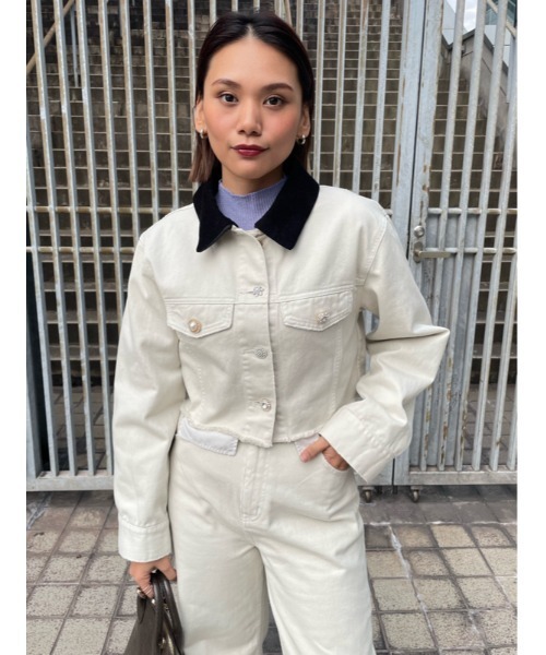 LILY BROWN（リリーブラウン）の「ショートデニムジャケット（デニムジャケット・レディース・ブラック/ホワイト/ブルー・FREE）」の2枚目の写真