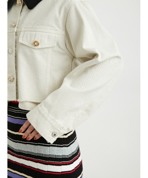 LILY BROWN（リリーブラウン）の「ショートデニムジャケット（デニムジャケット・レディース・ブラック/ホワイト/ブルー・FREE）」の7枚目の写真